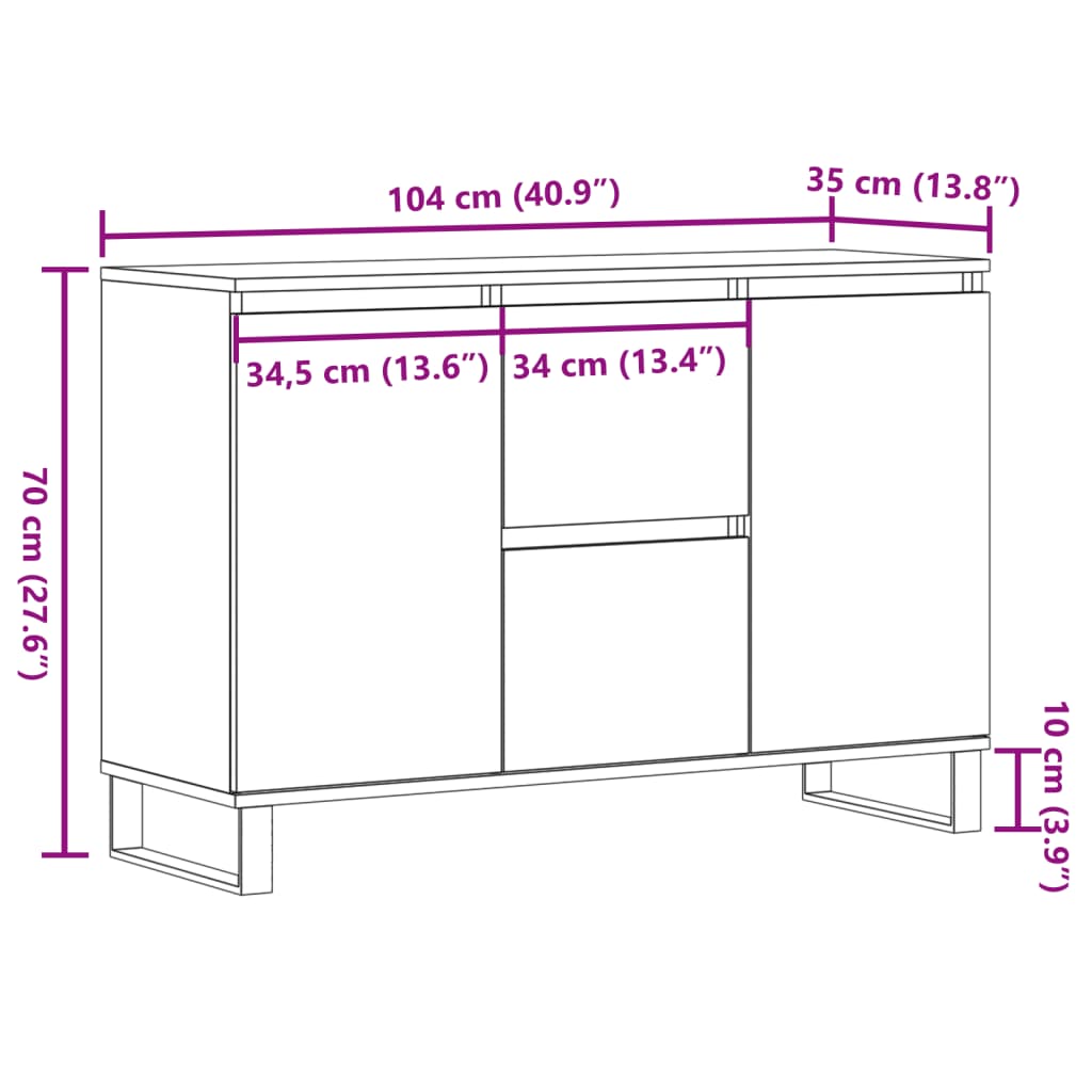 vidaXL Aparador de madera de ingeniería envejecida 104x35x70 cm