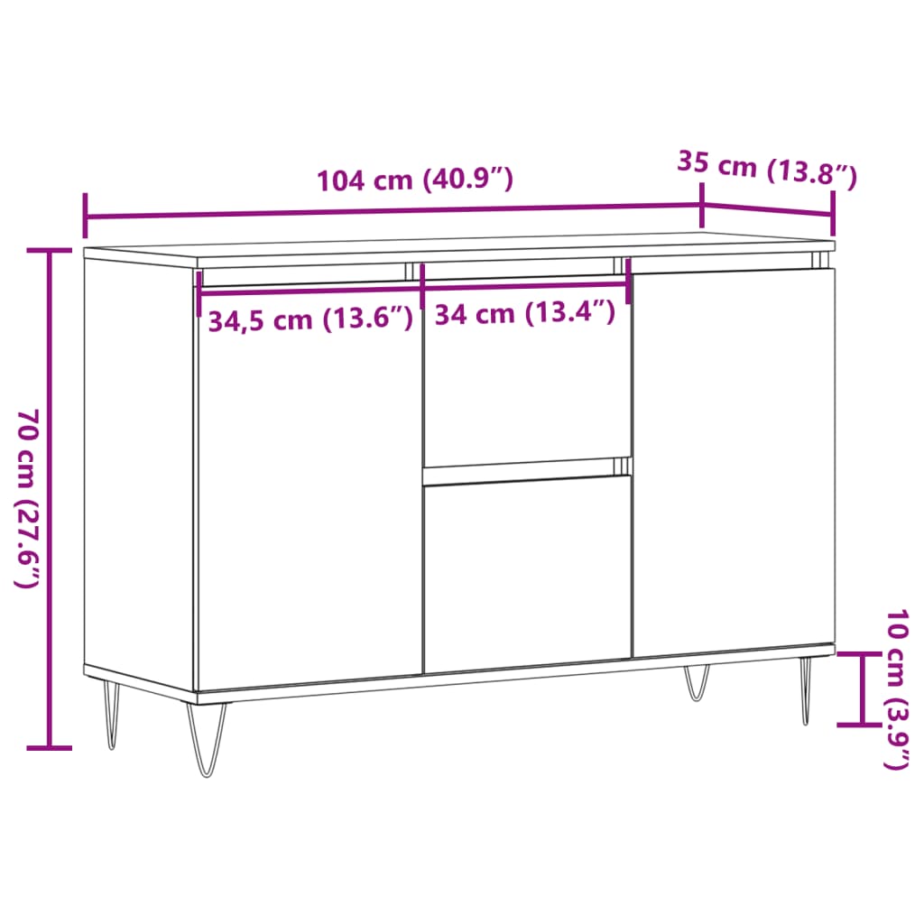 vidaXL Aparador de madera de ingeniería envejecida 104x35x70 cm