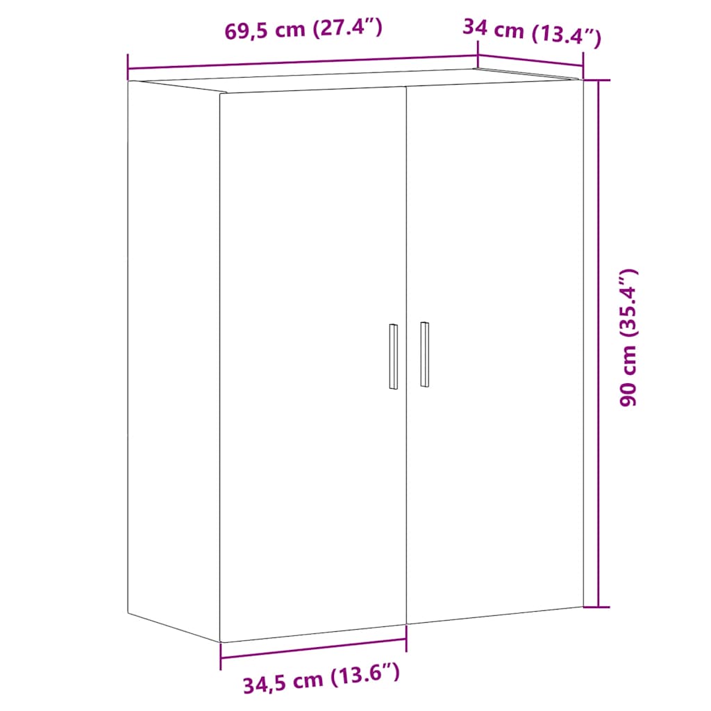 vidaXL Armario de pared madera ingeniería marrón roble 69,5x34x90 cm