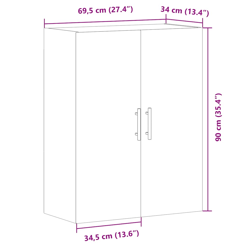 vidaXL Armario de pared madera de ingeniería envejecida 69,5x34x90 cm