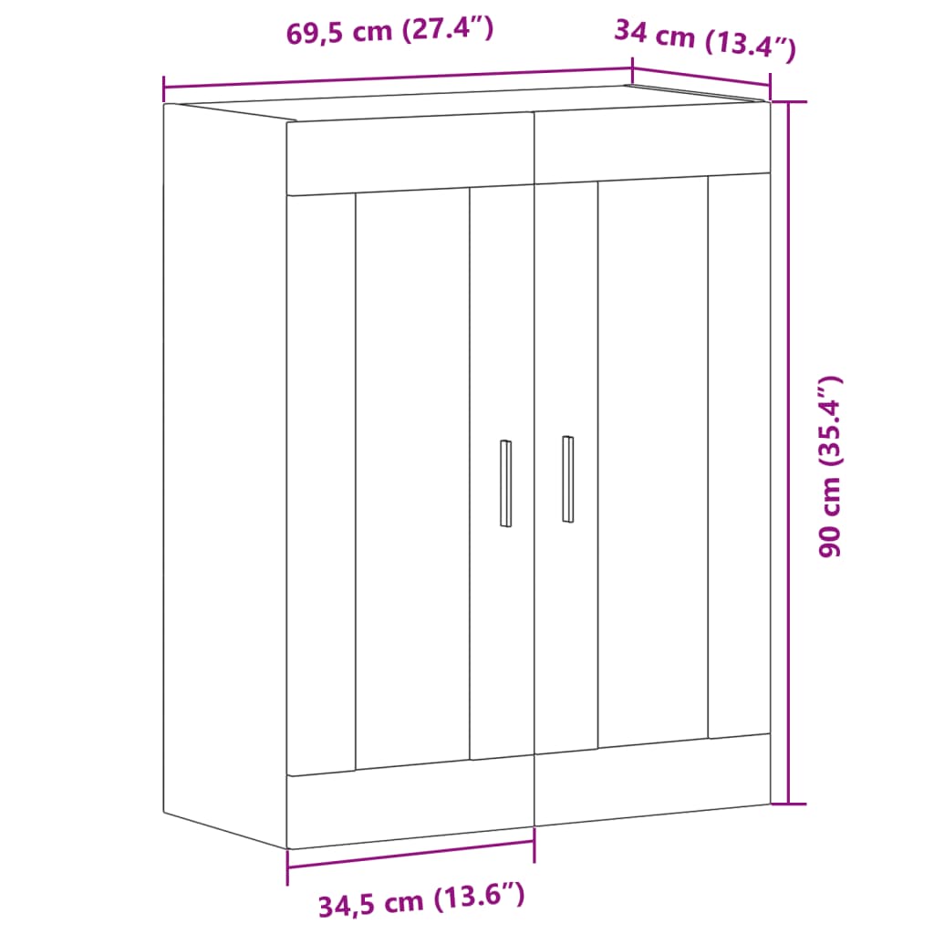 vidaXL Armario de pared madera de ingeniería envejecida 69,5x34x90 cm