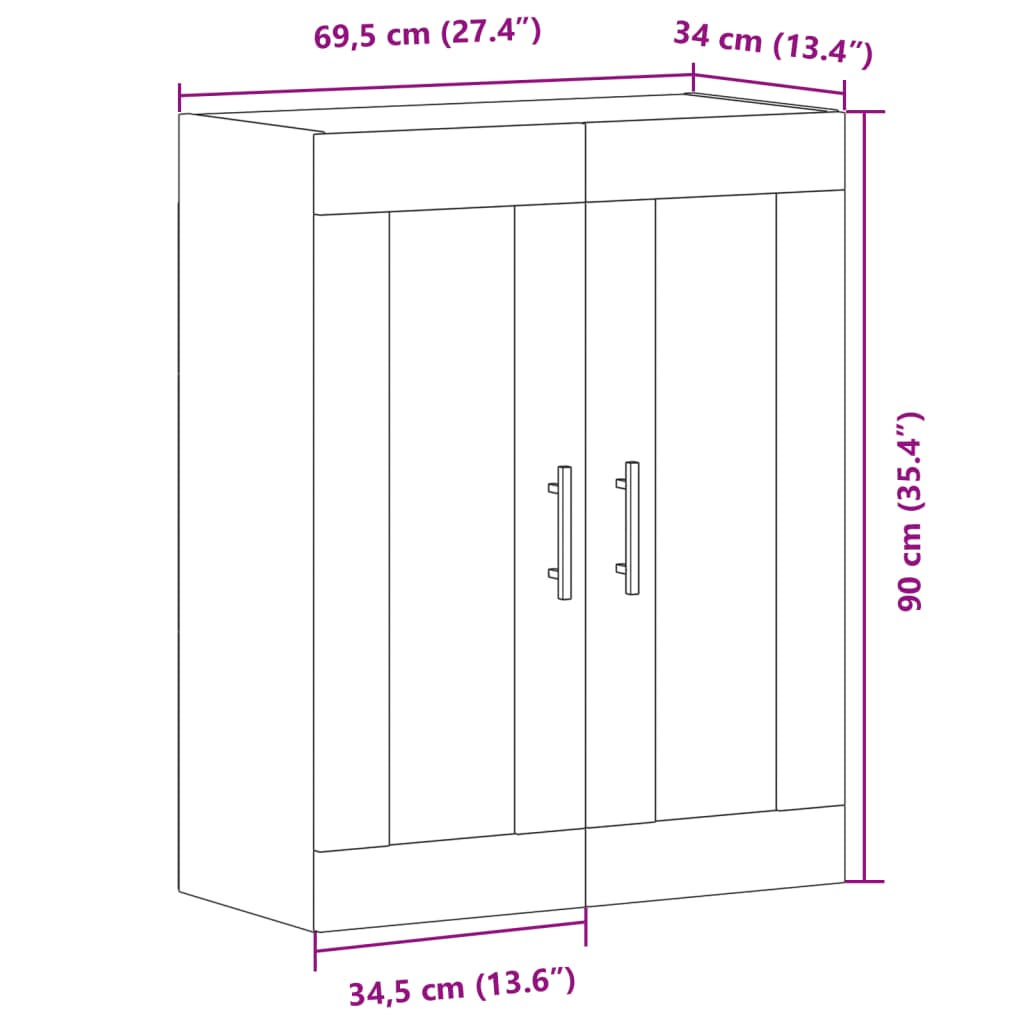 vidaXL Armario de pared madera de ingeniería envejecida 69,5x34x90 cm