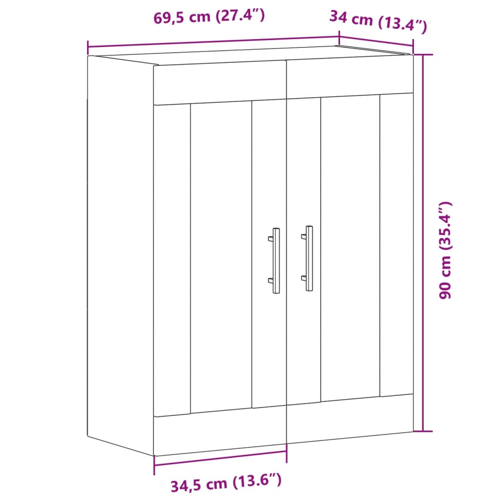 vidaXL Armario de pared madera ingeniería roble artisian 69,5x34x90 cm