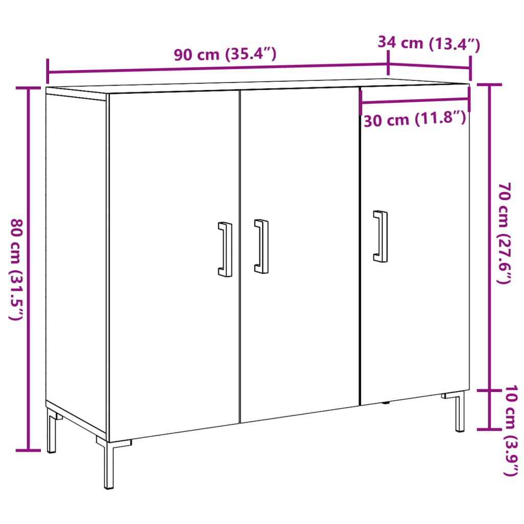 vidaXL Aparador de madera de ingeniería roble artisian 90x34x80 cm