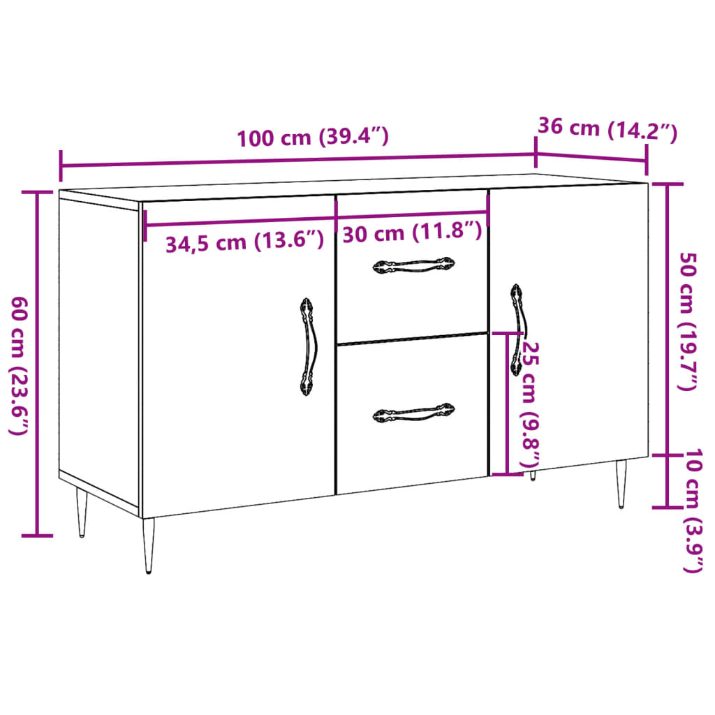 vidaXL Aparador de madera de ingeniería envejecida 100x36x60 cm