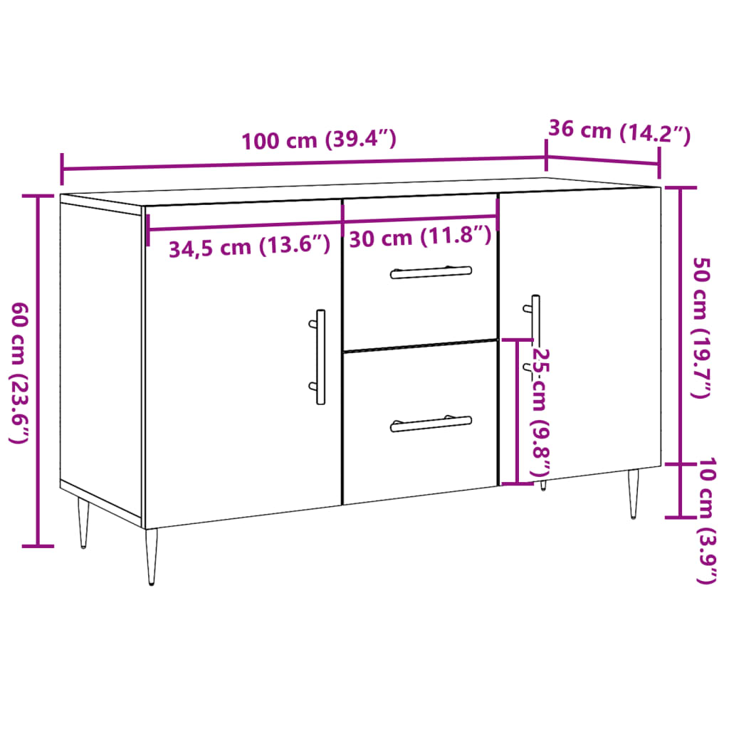 vidaXL Aparador de madera de ingeniería envejecida 100x36x60 cm