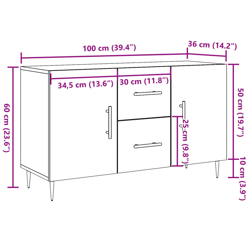 vidaXL Aparador de madera de ingeniería roble artisan 100x36x60 cm