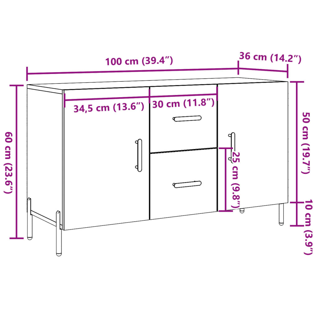 vidaXL Aparador de madera de ingeniería roble artisan 100x36x60 cm