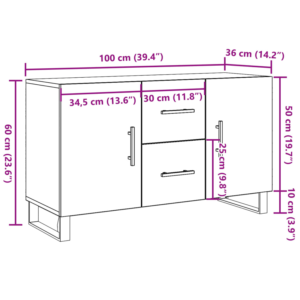 vidaXL Aparador de madera de ingeniería envejecida 100x36x60 cm