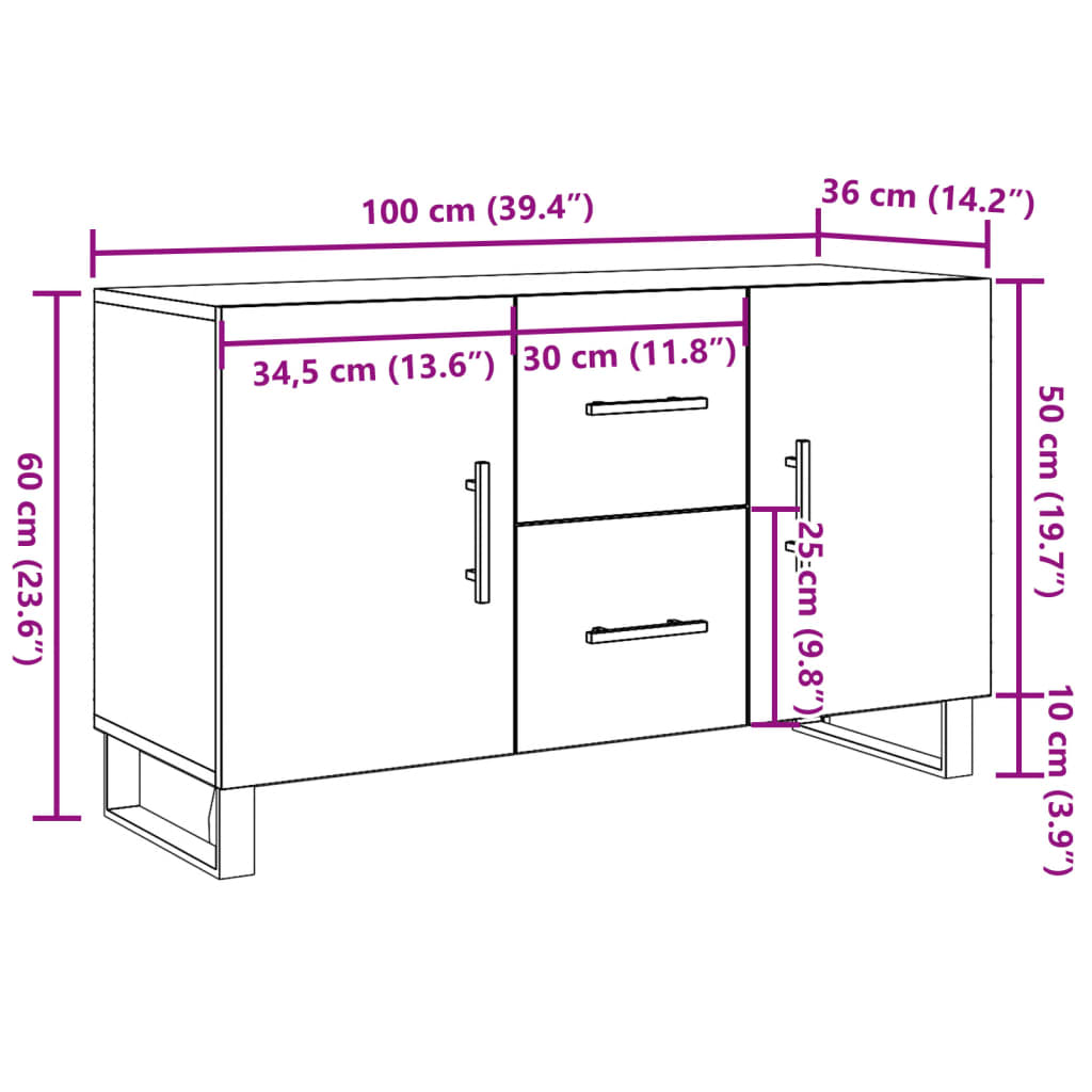 vidaXL Aparador de madera de ingeniería roble artisan 100x36x60 cm