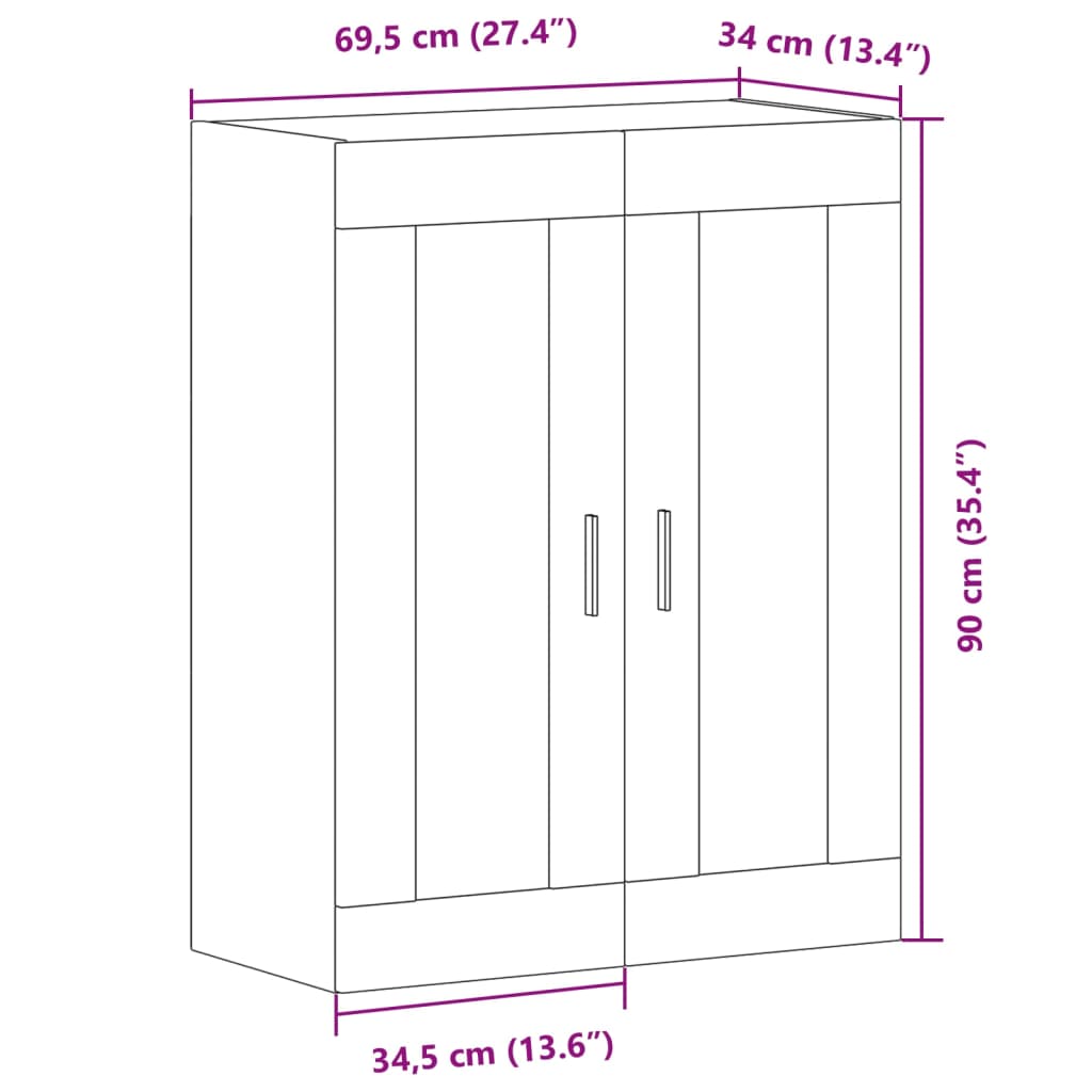 vidaXL Armario de pared madera de ingeniería envejecida 69,5x34x90 cm