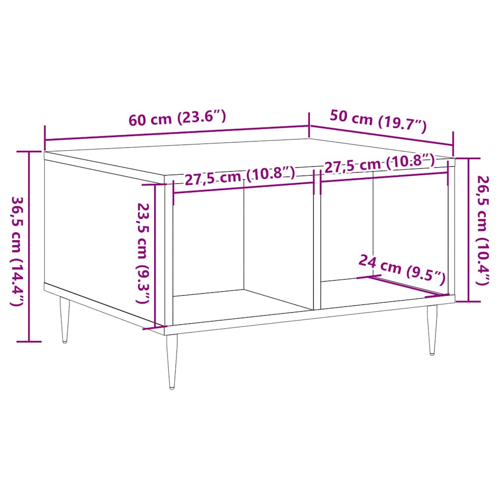 vidaXL Mesa de centro madera ingeniería madera envejecida 60x50x36,5cm