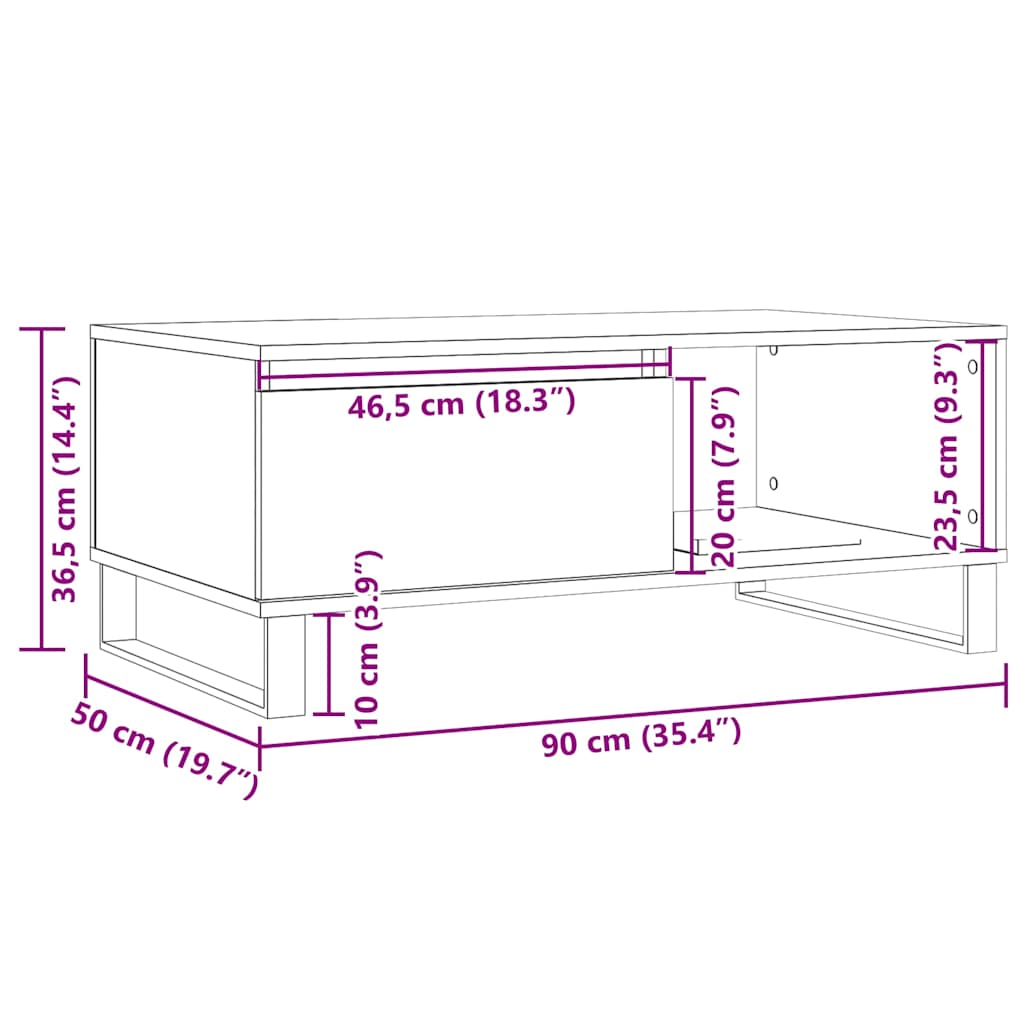 vidaXL Mesa de centro madera de ingeniería envejecida 90x50x36,5 cm