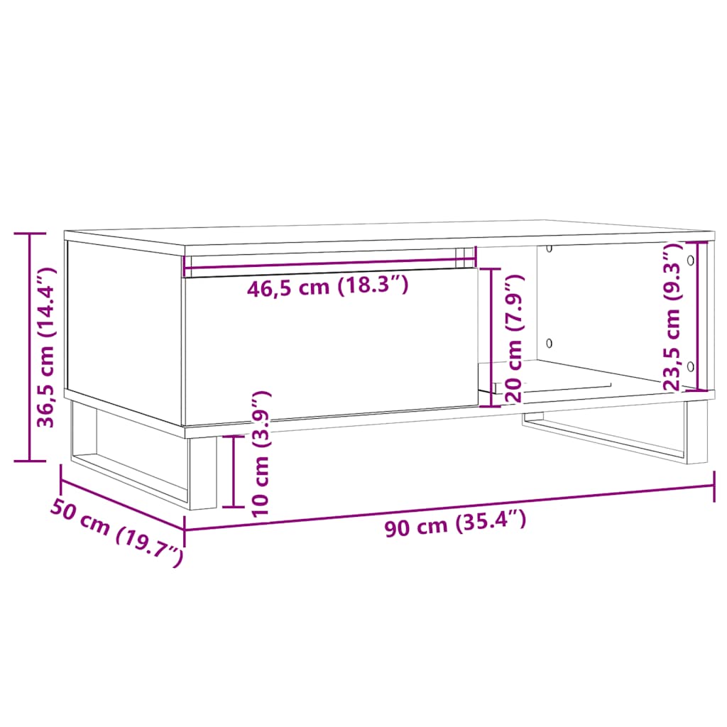 vidaXL Mesa de centro madera de ingeniería roble artisan 90x50x36,5 cm