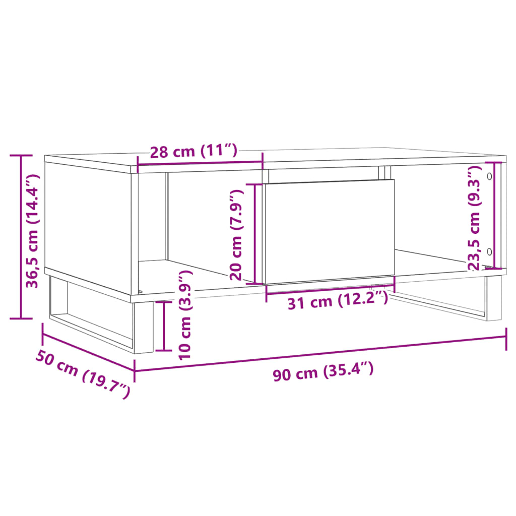 vidaXL Mesa de centro madera de ingeniería envejecida 90x50x36,5 cm