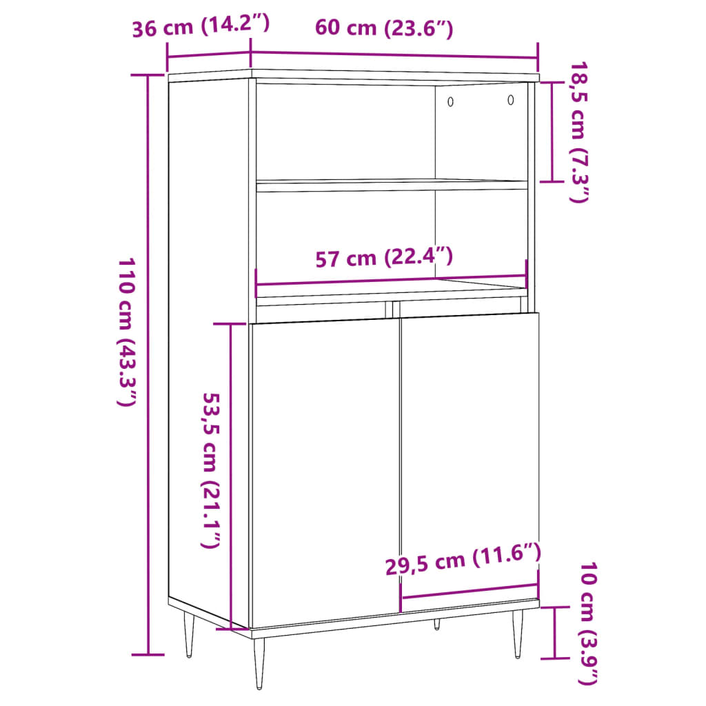 vidaXL Aparador alto madera de ingeniería envejecida 60x36x110 cm