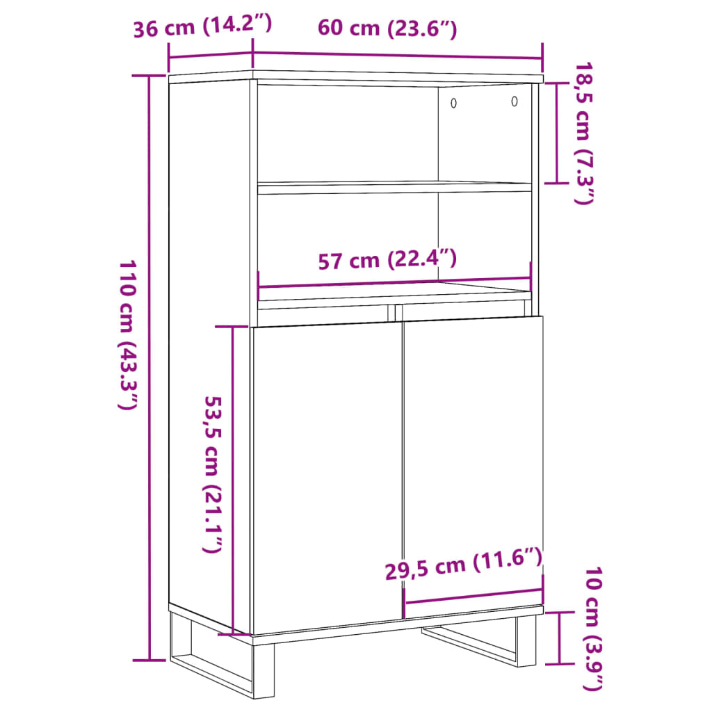 vidaXL Aparador alto madera de ingeniería envejecida 60x36x110 cm