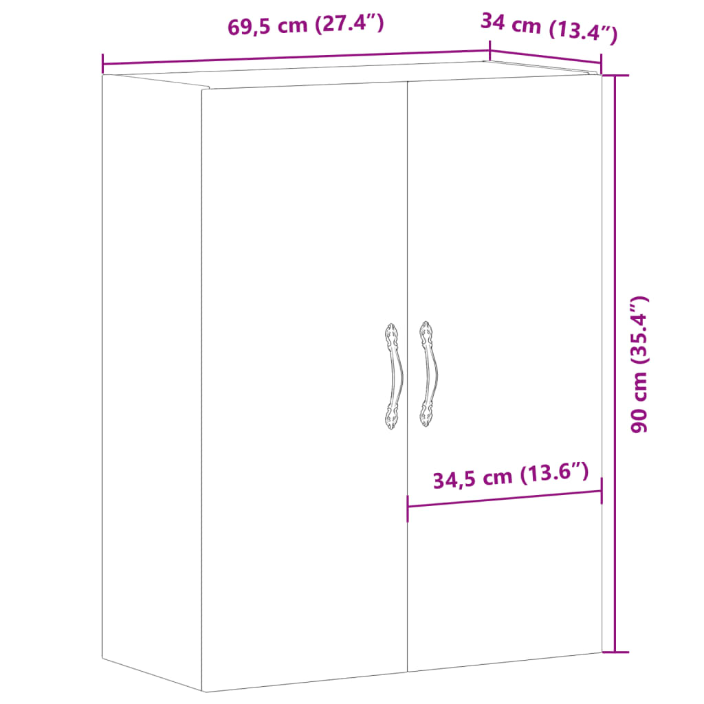 vidaXL Armario de pared madera de ingeniería envejecida 69,5x34x90 cm