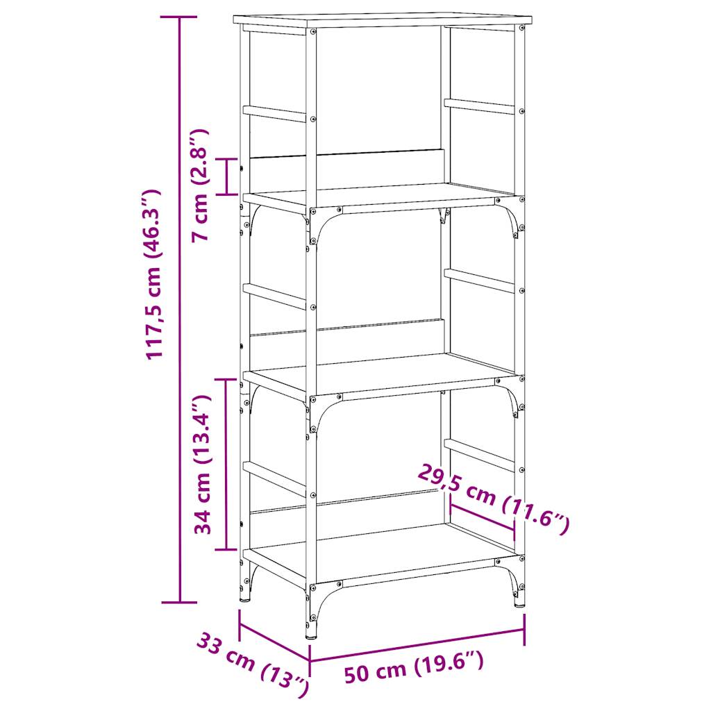 vidaXL Estantería madera ingeniería madera envejecida 50x33x117,5 cm