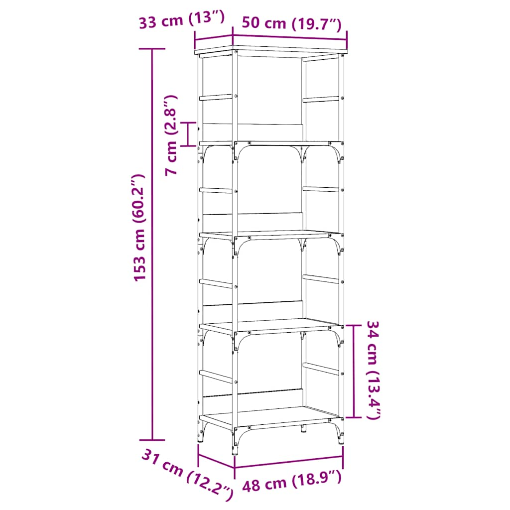 vidaXL Estantería de madera ingeniería madera envejecida 50x33x153 cm