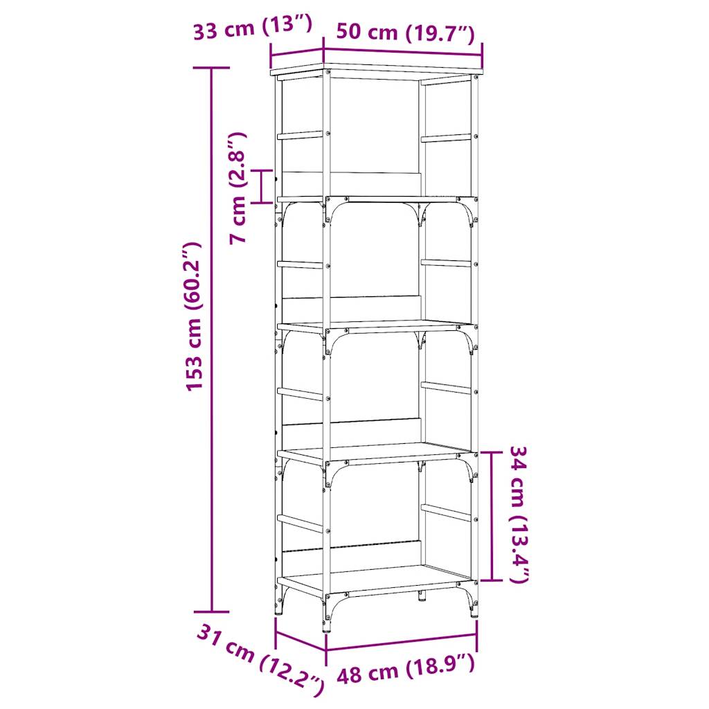 vidaXL Estantería de madera de ingeniería roble artisan 50x33x153 cm