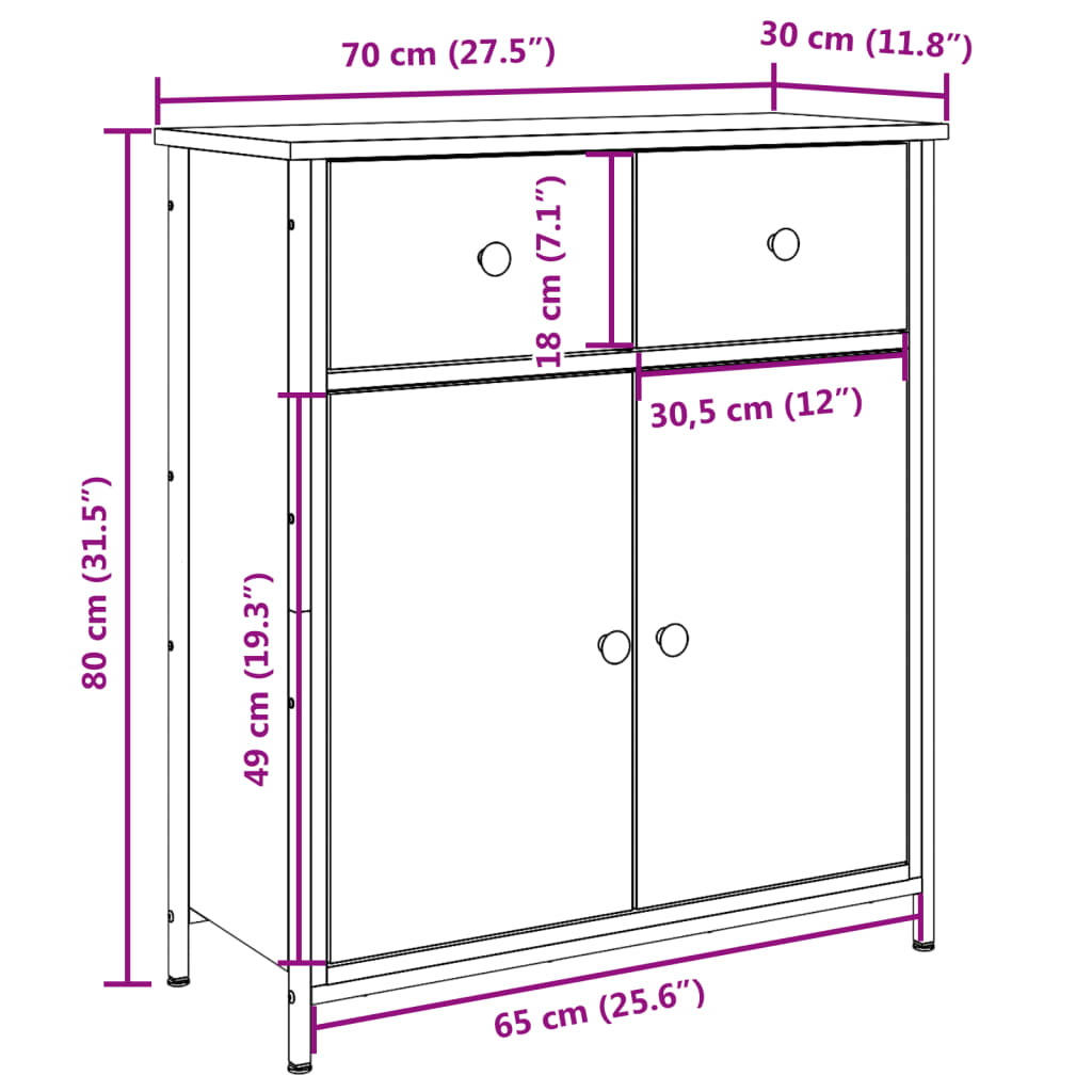 vidaXL Aparador de madera de ingeniería envejecida 70x41x56 cm