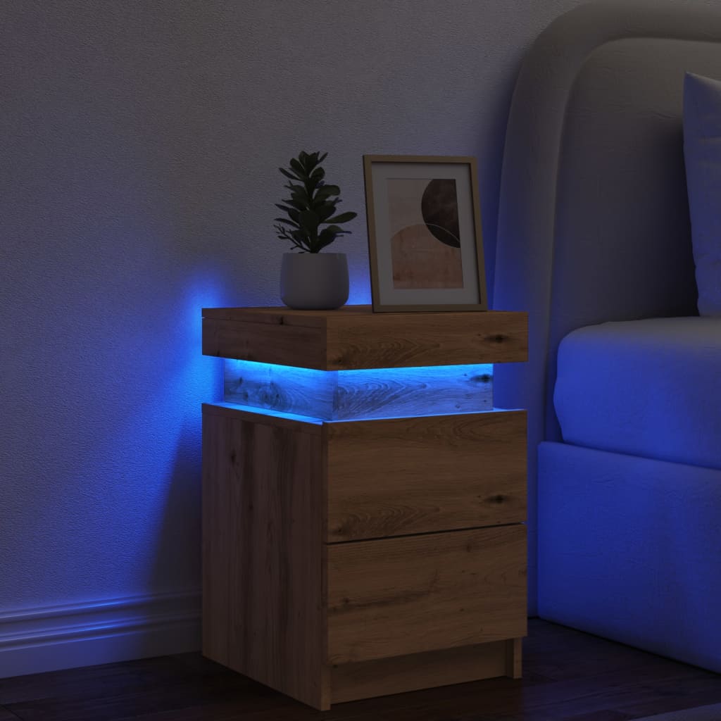 vidaXL Mesitas noche con LED 2 uds madera marrón roble 35x39x55 cm