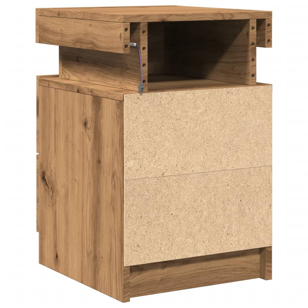 vidaXL Mesitas noche con LED 2 uds madera roble artisian 35x39x55 cm