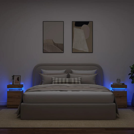 vidaXL Mesitas noche con LED 2 uds madera roble artisian 35x39x55 cm