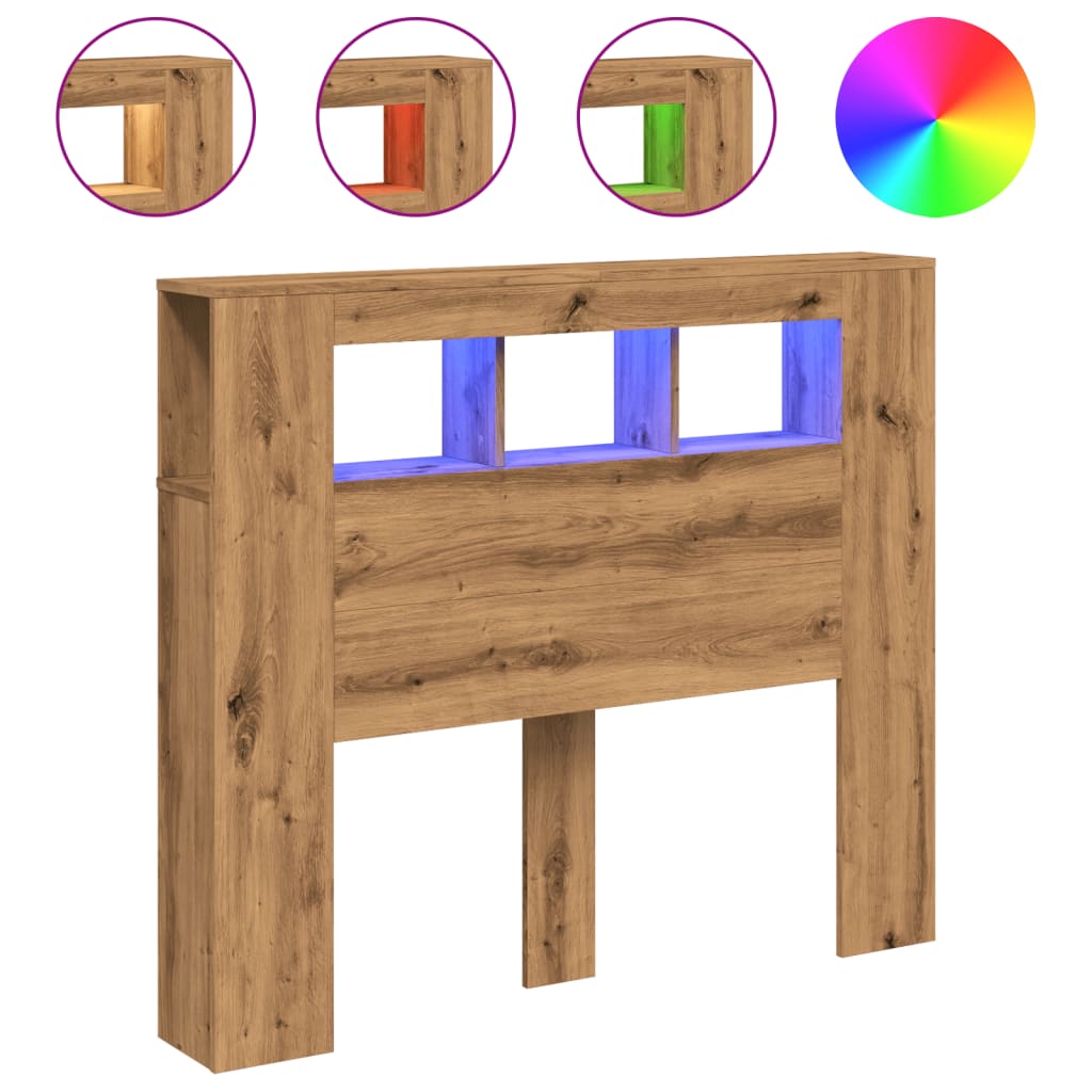 vidaXL Cabecero LED madera ingeniería roble artisan 120x18,5x103,5 cm