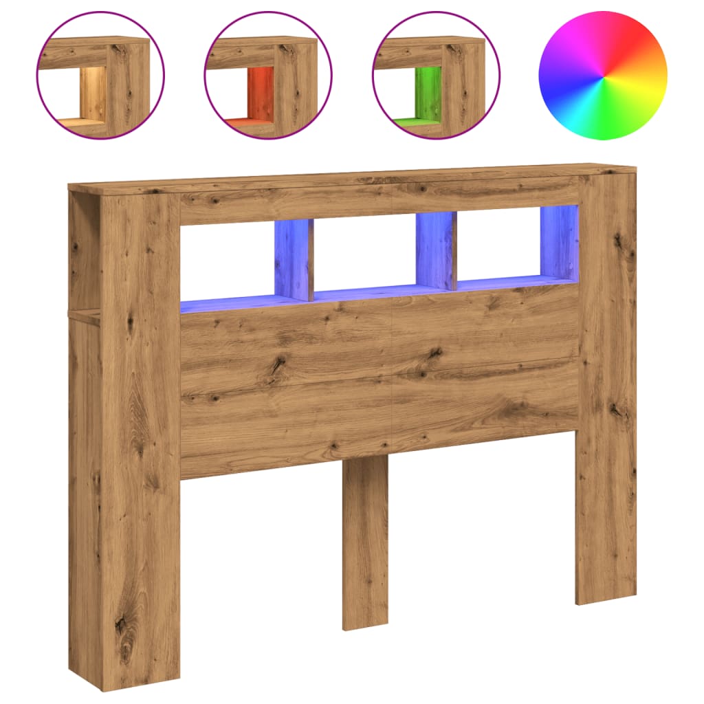 vidaXL Cabecero LED madera ingeniería roble artisan 140x18,5x103,5 cm