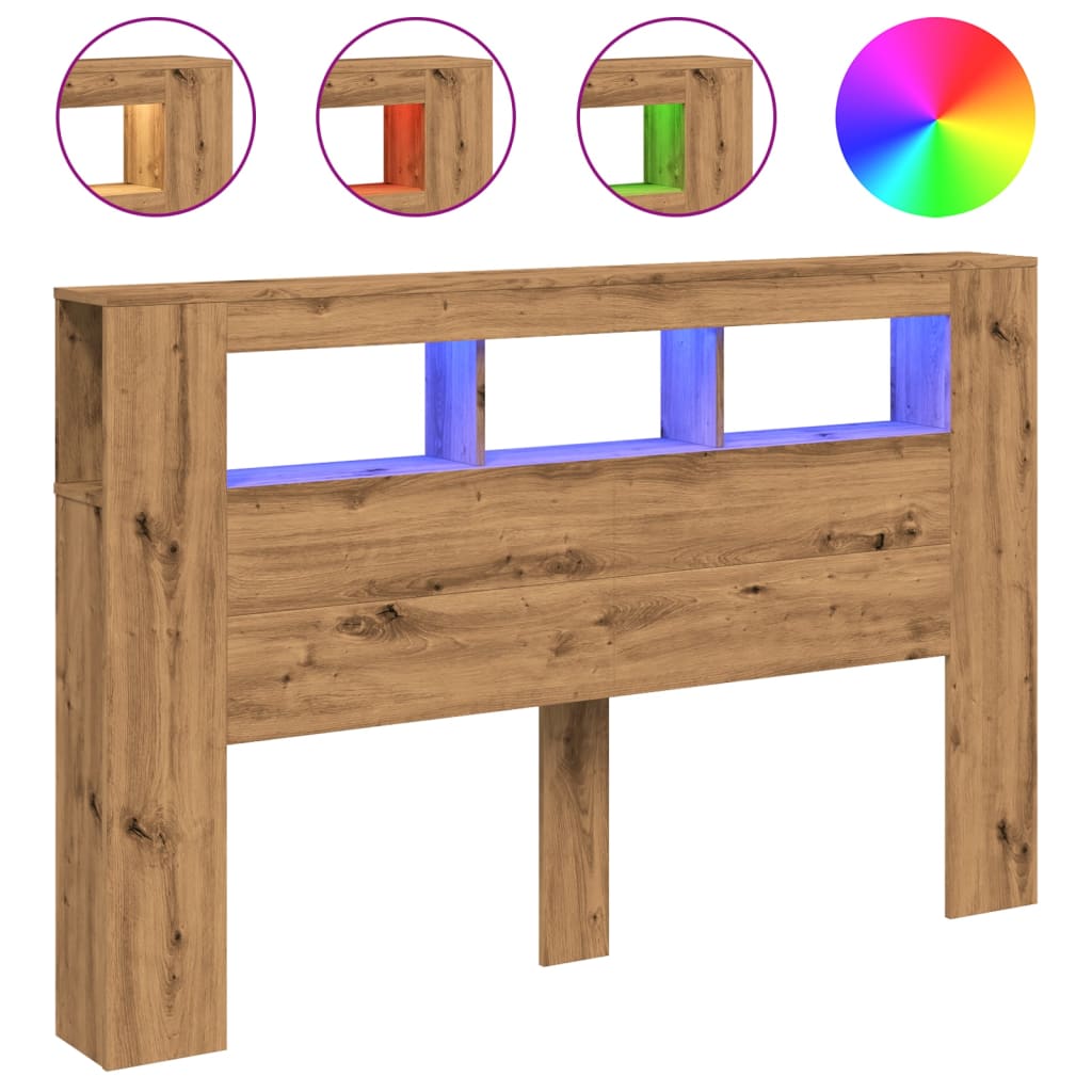 vidaXL Cabecero LED madera ingeniería roble artisan 160x18,5x103,5 cm