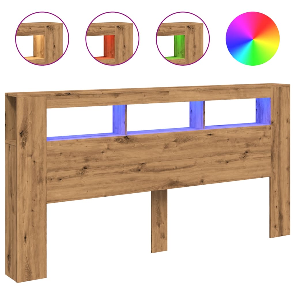 vidaXL Cabecero LED madera ingeniería roble artisan 200x18,5x103,5 cm