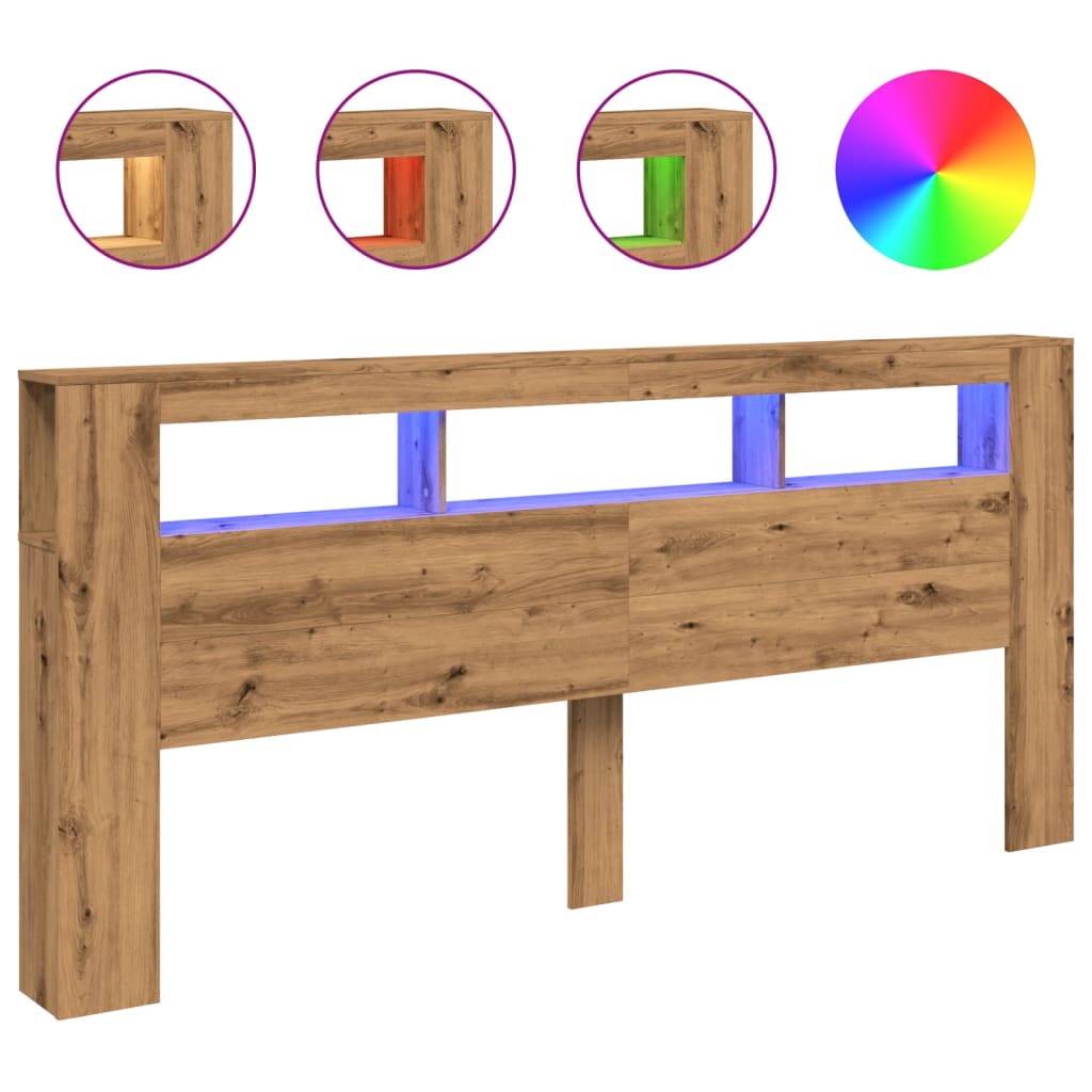 vidaXL Cabecero LED madera ingeniería roble artisan 220x18,5x103,5 cm