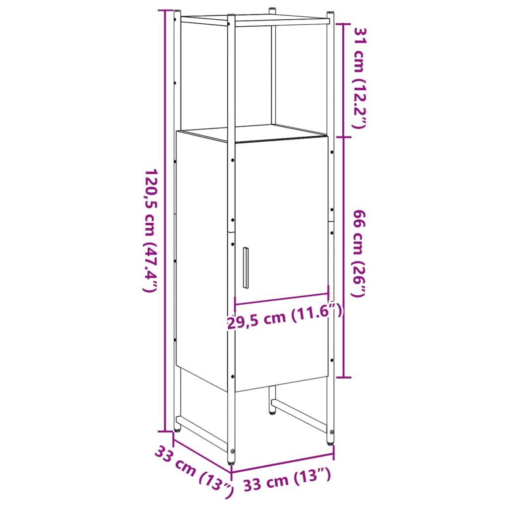 vidaXL Armario de baño madera de ingeniería envejecida 33x33x120,5 cm