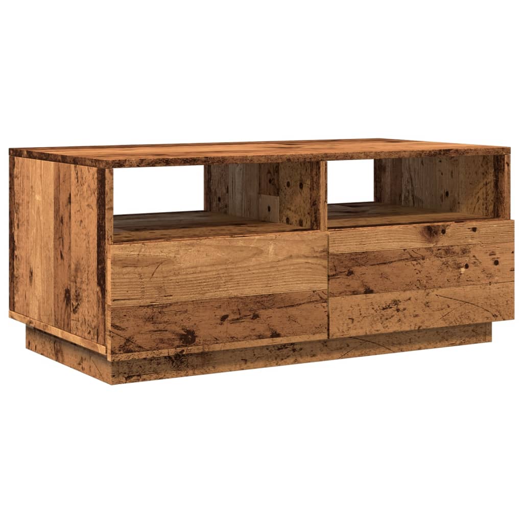 vidaXL Mesa de centro con luces LED madera envejecida 90x49x40 cm