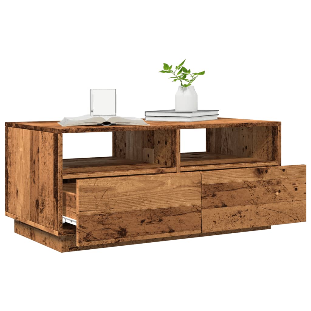 vidaXL Mesa de centro con luces LED madera envejecida 90x49x40 cm