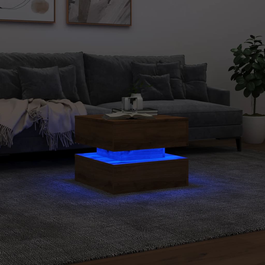 vidaXL Mesa de centro con luces LED roble artisian 50x50x40 cm