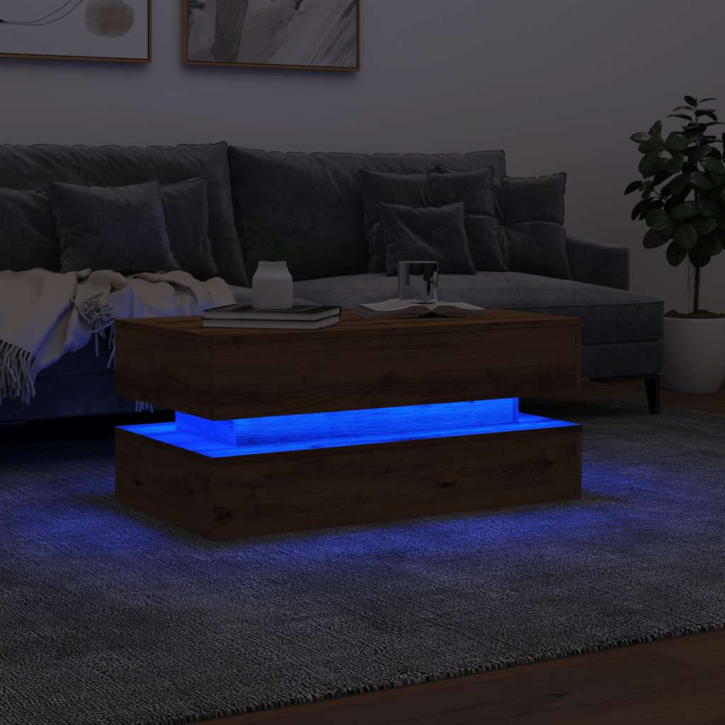 vidaXL Mesa de centro con luces LED roble artisian 90x50x40 cm