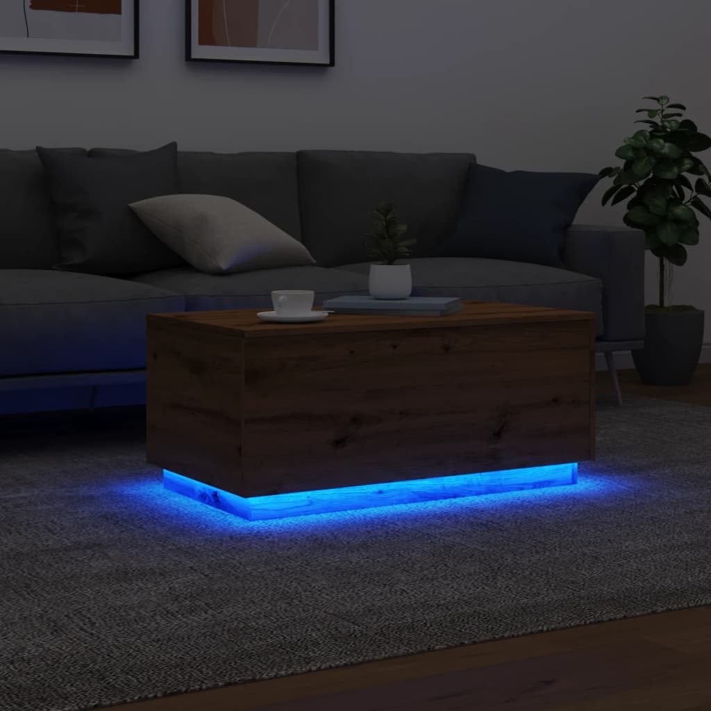 vidaXL Mesa de centro con luces LED roble artisan 90x50x40 cm