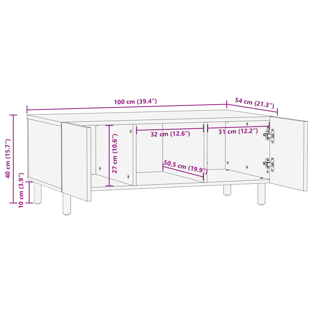 vidaXL Mesa de centro madera de ingeniería negra 100x54x40 cm