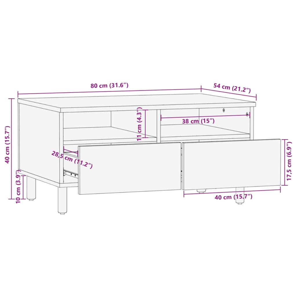 vidaXL Mesa de centro madera de ingeniería negra 80x54x40 cm