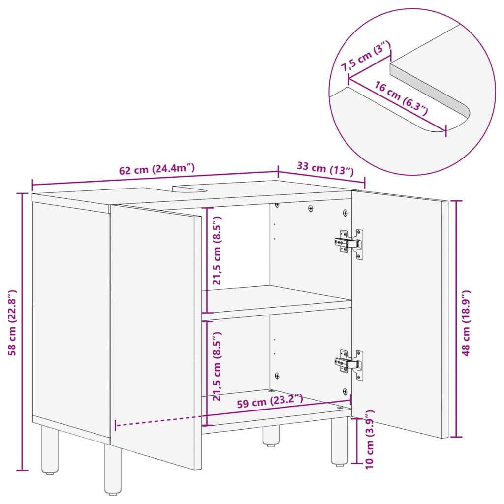 vidaXL Armario de lavabo de baño madera ingeniería negro 62x33x58 cm