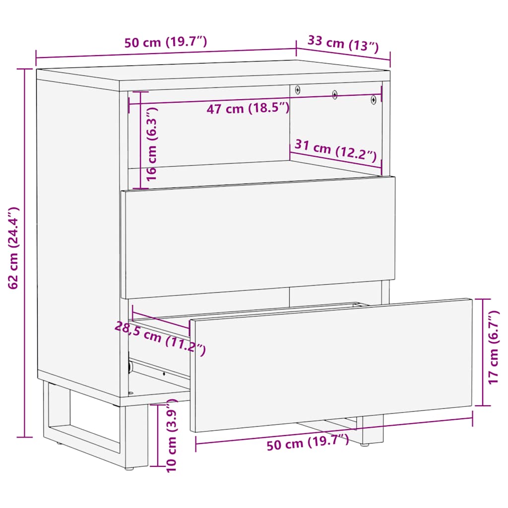 vidaXL Mesilla de noche negra 50x33x62 cm madera maciza mango