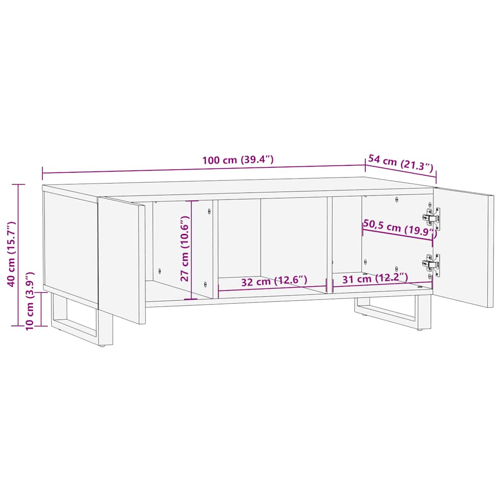 vidaXL Mesa de centro madera maciza de mango negra 100x54x40 cm