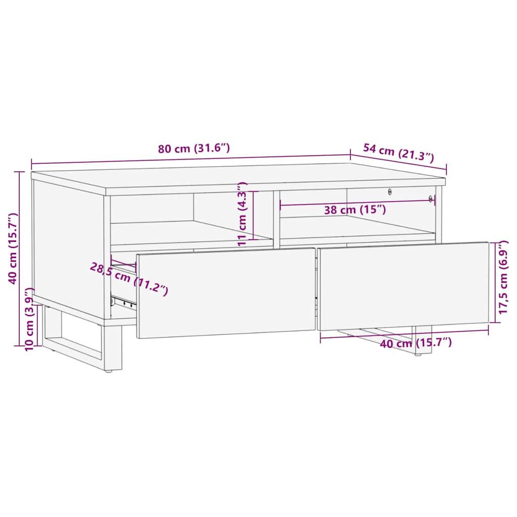 vidaXL Mesa de centro madera maciza de mango negra 80x54x40 cm