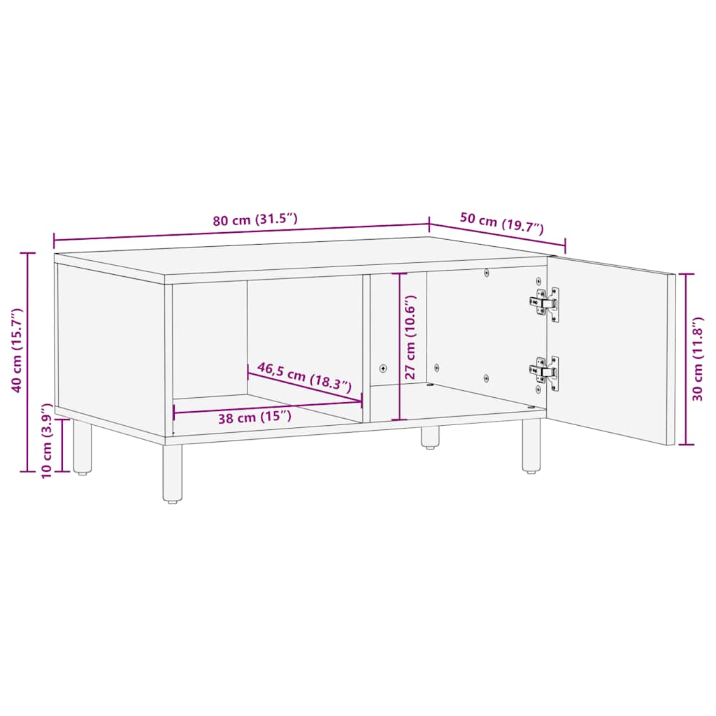 vidaXL Mesa de centro marrón 80x50x40 cm madera maciza mango