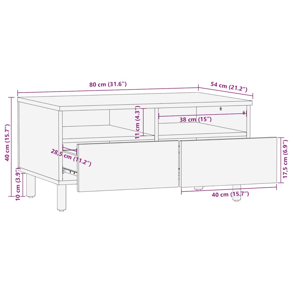 vidaXL Mesa de centro madera maciza de mango marrón 80x54x40 cm