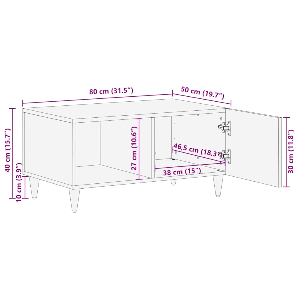 vidaXL Mesa de centro de madera maciza de mango gris claro 80x50x40 cm