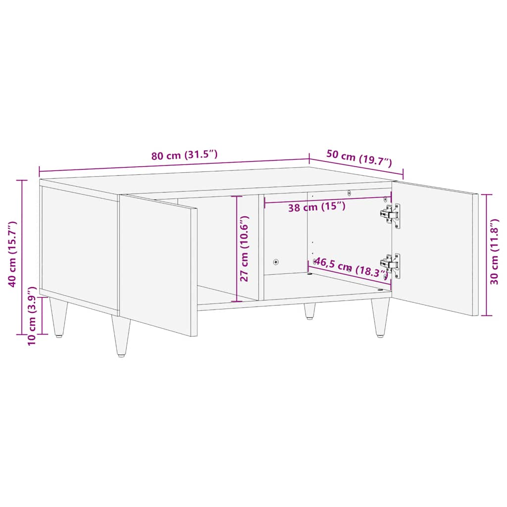 vidaXL Mesa de centro de madera maciza de mango gris claro 80x50x40 cm